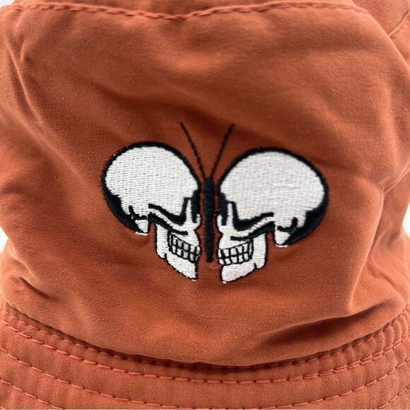 Eighty Eight Reversible Bucket Hat Burt Orange Butterfly Skull - Picture 2 of 6